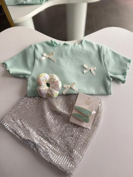 Pastel Yeşil Tokalı Takım
