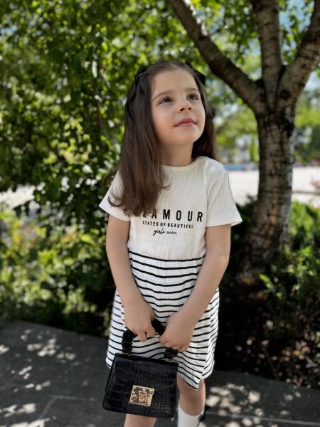 Glamour Beyaz Çizgili Etek Bluz Takım